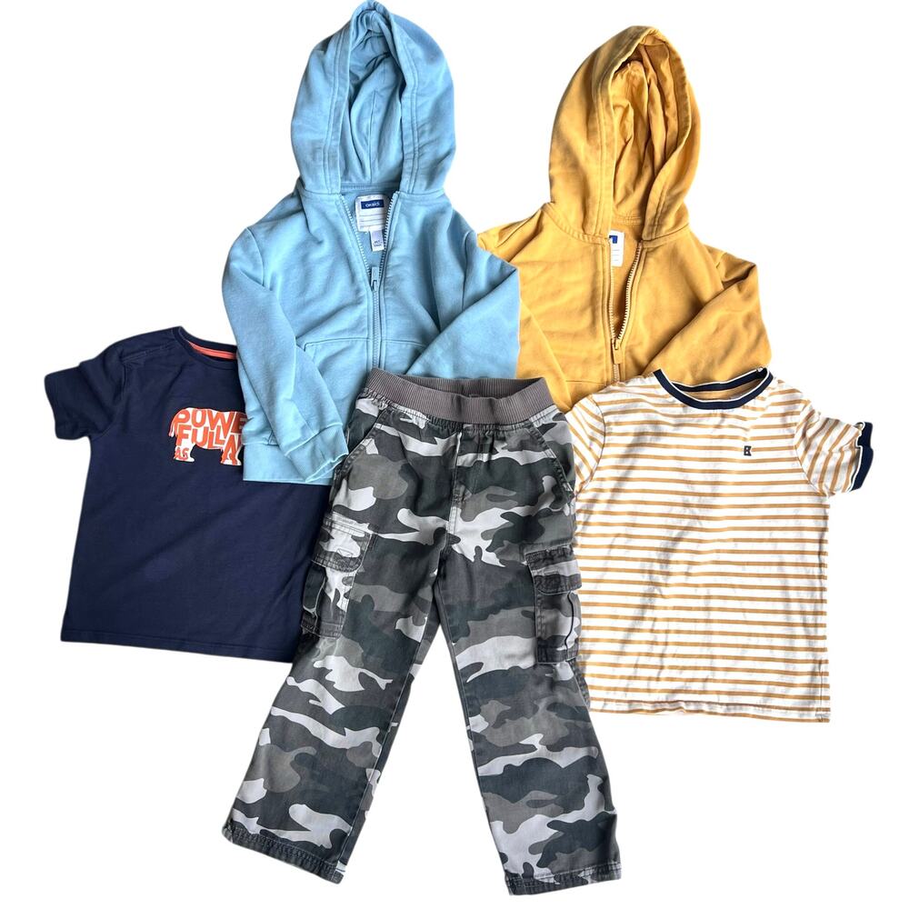 French Okaïdi Boys Size 4 Capsule Bundle Hoodie Tee Camo Pants Classic Cool